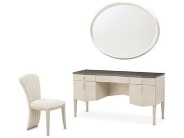 Michael Amini Fantosini Silver Mist Poplar Wood Vanity Table with Mirror and Chair AIC9091058VAN3823