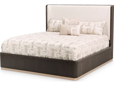 Michael Amini West Kensington Buff Espresso Brown Rubberwood Upholstered King Platform Bed AIC9096014EK3417