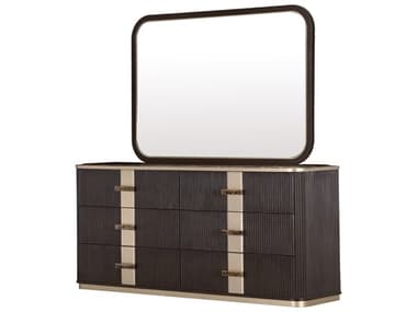 Michael Amini West Kensington 6-Drawers Brown Rubberwood Double Espresso Dresser with Mirror AIC9096050SA260417