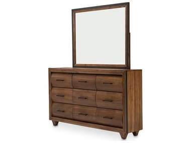 Michael Amini Brooklyn Walk Brown Acacia Wood Dresser and Mirror Set AICKIBRKW05060408