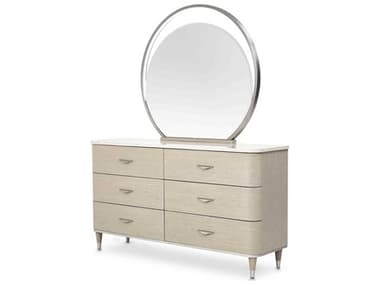 Michael Amini Eclipse 68" Wide 6-Drawers Gray Poplar Wood Double Dresser with Mirror AICKIECLP050260135