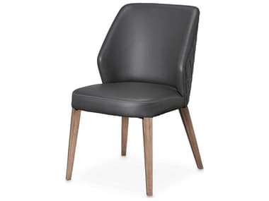 Michael Amini Silverlake Village Leather Oak Wood Gray Upholstered Side Dining Chair AICKISLVG003129