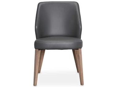 Michael Amini Silverlake Village Leather Oak Wood Gray Upholstered Side Dining Chair AICKISLVG003129
