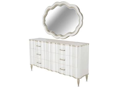 Michael Amini London Place 68" Wide 6-Drawers White Poplar Wood Double Dresser with Mirror AICN9004050260112