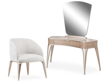 Michael Amini Malibu Crest 55" Blush Birch Wood Vanity Table with Mirror & Chair AICN9007000VAN3131