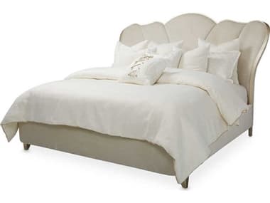 Michael Amini Villa Cherie Caramel Pearl White Birch Wood Upholstered California King Panel Bed AICN9008000CK134