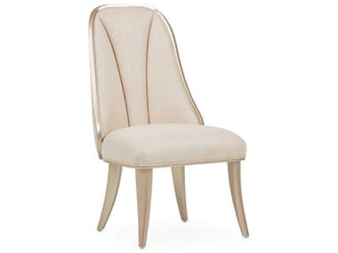 Michael Amini Villa Cherie Caramel Birch Wood Beige Fabric Upholstered Side Dining Chair AICN9008003134