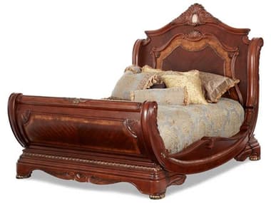 Michael Amini Cortina Honey Walnut Brown Solid Wood King Sleigh Bed AICNF6500EKSL28