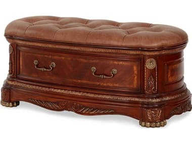 Michael Amini Cortina 54" Honey Walnut Brown Faux Leather Upholstered Accent Bench AICNF6590428