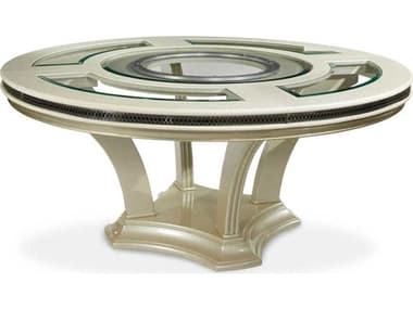 Michael Amini Hollywood Swank 72" Round Glass Pearl Caviar Dining Table AICNT0300111