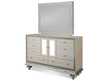 Michael Amini Hollywood Swank 65" Wide White Double Dresser with Mirror AICNT0305060R09