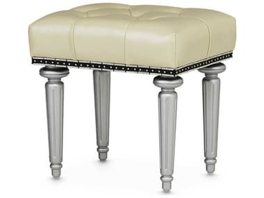 Michael Amini Hollywood Swank 20" Creamy Pearl White Leather Upholstered Accent Stool AICNT03804R14