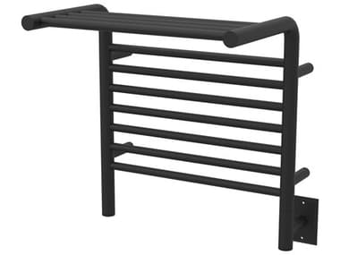 Amba Jeeves Matte Black Straight Heated Towel Rack with Shelf AMBMSMB