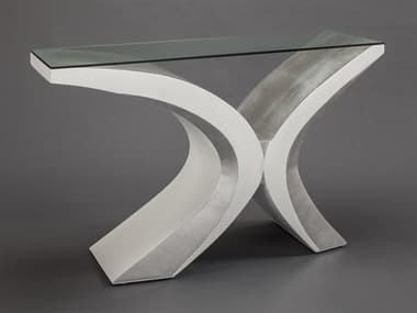 Artmax 48" Rectangular Glass Silver Leaf White Console Table AMX2705D1