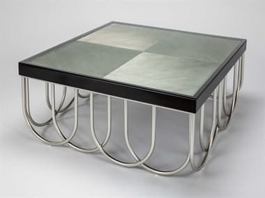 Artmax 42&quot; Square Glass Black Silver Coffee Table AMX2708CF