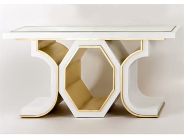 Artmax 62&quot; Rectangular Glass White Gold Leaf Console Table AMX4452D