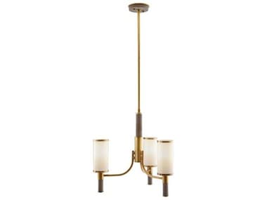 Arteriors Home Paulino 3-Light Antique Brass Gray Wash Wood Cylinder Chandelier ARH89497