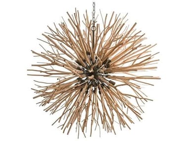 Arteriors Home Finch 8-Light Natural Stained Wood Iron Sputnik Pendant ARH89560