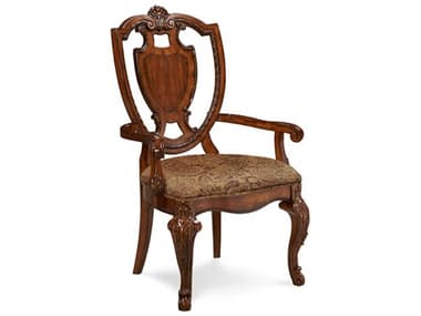 A.R.T. Furniture Old World Shield Back Cherry Wood Fabric Upholstered Arm Dining Chair AT1432032606
