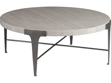 Artistica Signature Designs Cachet 42&quot; Round Stone White Vein Travertine Ribbed Silver Cocktail Table ATS012271947