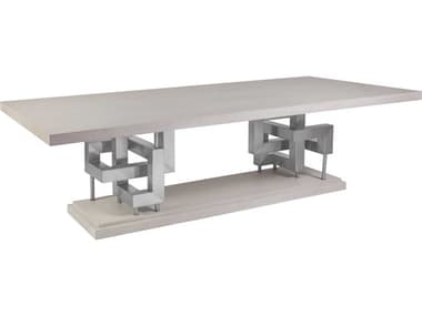 Artistica Signature Designs Pazzo 100" Rectangular Wood Cerused Mistry White Gray Brushed Stainless Steel Dining Table ATS012280877C
