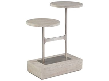 Artistica Signature Designs Cirque Tiered 22" Round Stone Champagne Silver Leaf End Table ATS012296955