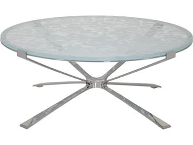 Artistica Signature Designs Snowscape 42" Round Glass White Polished Stainless Steel Cocktail Table ATS012301943C