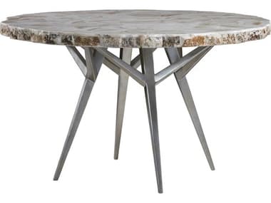 Artistica Signature Designs Seamount 50" Round White Clam Shell Silver Dining Table ATS012306870C