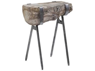 Artistica Peck Wyatt 10&quot; Petrified Wood With Antique Iron End Table ATS2035955
