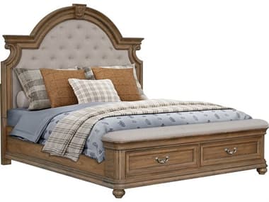 Avalon Furniture Brown Pine Wood Upholstered King Panel Bed AVLB0036266STG