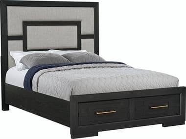Avalon Furniture Brushed Charcoal Black Oak Wood Upholstered Queen Panel Bed AVLB0051850STG