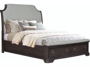 Avalon Furniture Dark Acacia Brown Wood Upholstered Queen Sleigh Bed AVLB0056650