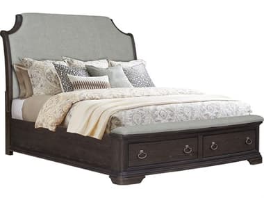 Avalon Furniture Dark Acacia Brown Wood Upholstered King Sleigh Bed AVLB0056666