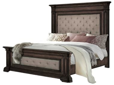 Avalon Furniture Old World Brown Birch Wood Upholstered Queen Panel Bed AVLB0067550UPH