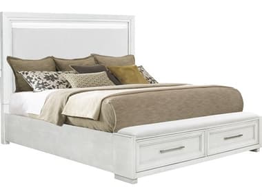 Avalon Furniture Brushed White Oak Wood Upholstered King Panel Bed AVLB0096766STGBENCH