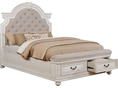 Avalon Furniture Oak White Beige Birch Wood Upholstered Queen Panel Bed AVLB0162N50