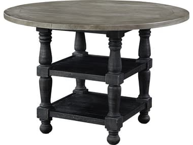 Avalon Furniture Round Wood Distressed Gray Washed Black Dining Table AVLD00511GT