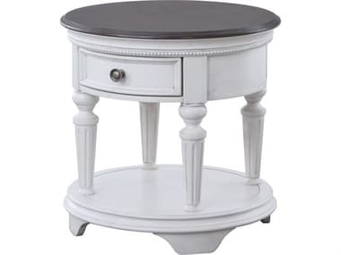 Avalon Furniture Round Wood Gray Oak Distressed White End Table AVLO00162RDE