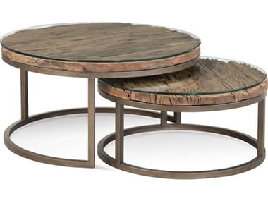 Bassett Mirror Cambria 33" Round Glass Bronze Reclaimed Wood Coffee Table BA7048120BTEC