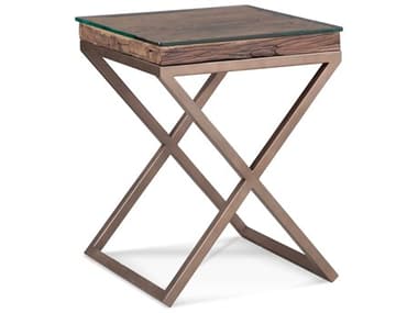 Bassett Mirror Cambria 18" Square Glass Bronze Reclaimed Wood End Table BA7048200BTEC