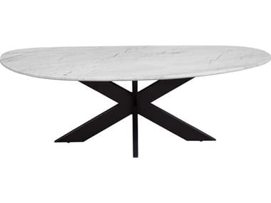 assett Mirror Oval Matte Black White Marble Coffee Table BA7086LR140