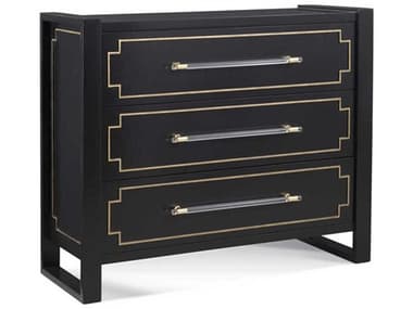 Bassett Mirror 42" Wide 3-Drawers Black Lacquer Gold Pinstriping Brown Accent Chest BA7310LR766EC