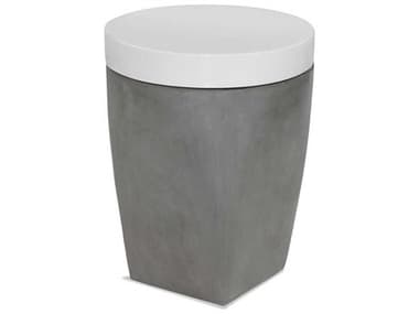 Bassett Mirror Moreno 22" Round Fiberglass Gloss White Natural Concrete End Table BA8550LR223EC