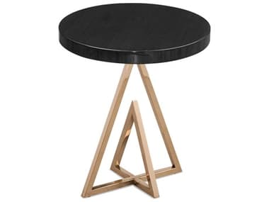 Bassett Mirror Remi 18" Round Wood High Gloss Black Rose Gold End Table BA8645LR223