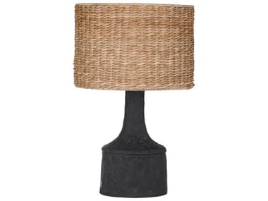 Bassett Mirror Natrona Matte Black Brown Drum Sea Grass Buffet Lamp BAL4574T