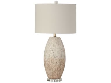 Bassett Mirror Dauphin White Heavy Distressed Brown Cream Beige Linen Buffet Lamp BAL4595T