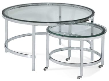 Bassett Mirror Patinoire 34&quot; Round Glass Polished Chrome Cocktail Table BAT1792120CEC