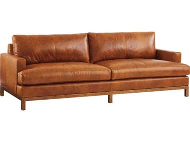 Barclay Butera Horizon 88" Calais Brass Metal Brown Leather Upholstered Sofa BCB0151783302
