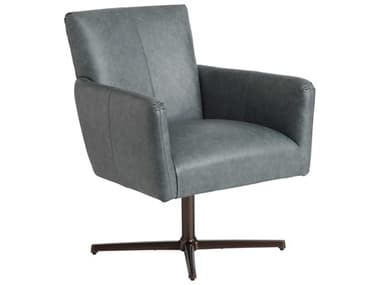Barclay Butera Upholstery Brooks Swivel 30" Gray Leather Accent Chair BCB01530311SWBRLL40