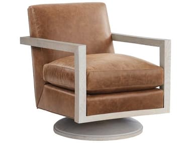 Barclay Butera Upholstery Willa Swivel 27" Brown Leather Accent Chair BCB01533111SWLL40